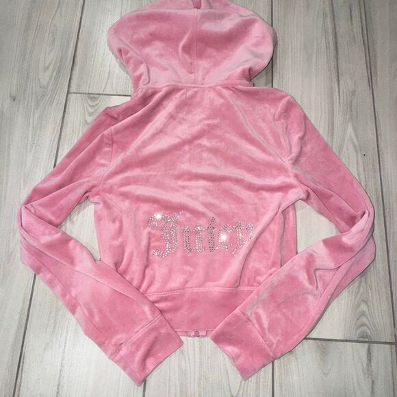 NWT JUICY COUTURE Velour OG Bling Tracksuit Hoodie & Pant Set Rose Pink Size Sma - Picture 2 of 11